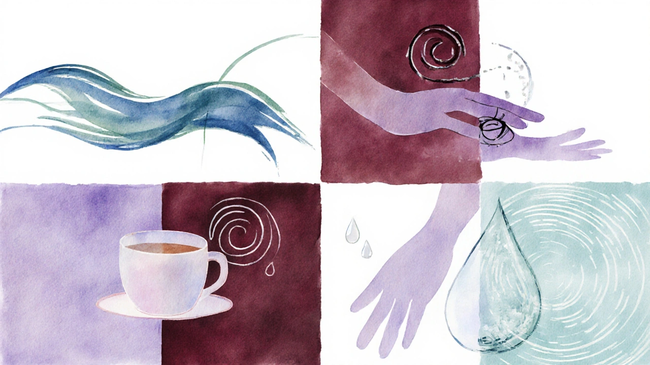 Four watercolor panels showing Swedish, deep tissue, aromatherapy, and lymphatic massage symbols.