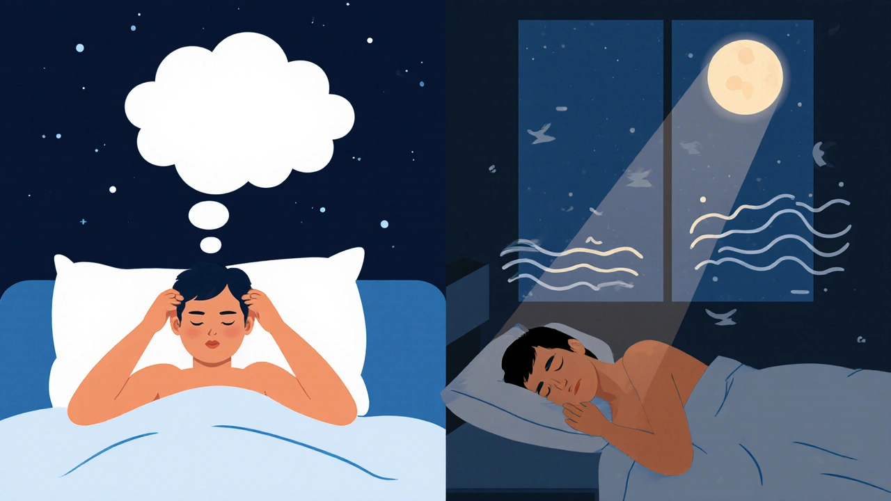 Before and after visual: stress and tension vs. deep sleep after massage, showing the body’s shift from tension to rest.