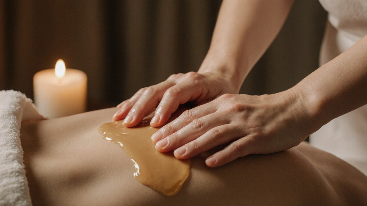 Therapist&#039;s hands gently kneading shoulder muscle during a Swedish massage session.