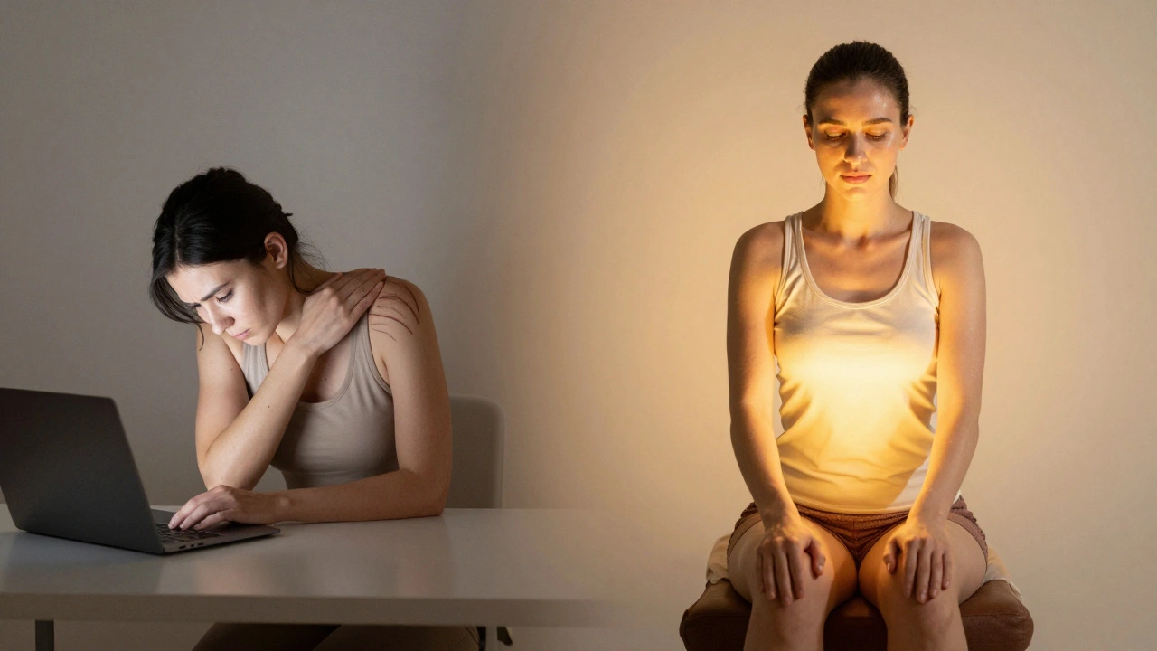 Before and after contrast of a person released from tension after Thai massage.