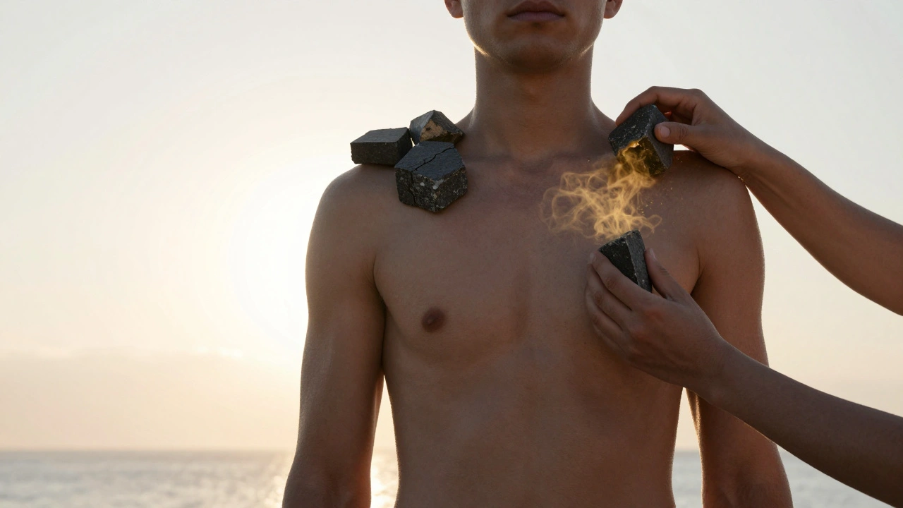 A person shedding heavy stone blocks from their shoulders as golden mist symbolizes stress relief.