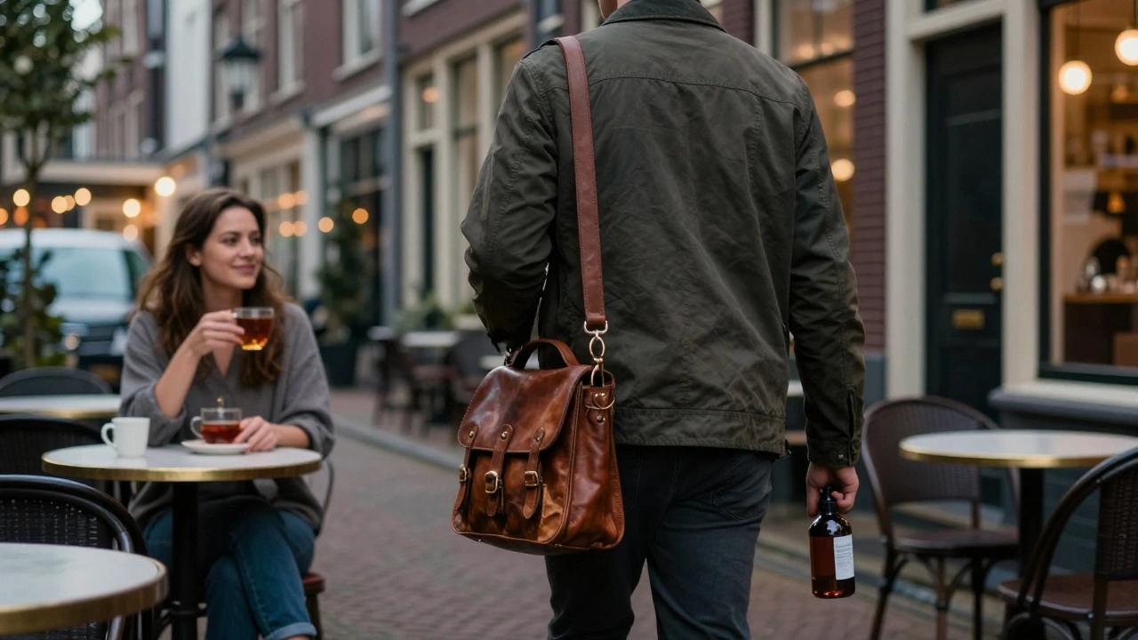 A massage therapist walking home at dusk in Amsterdam, symbolizing the quiet impact of healing on daily life.